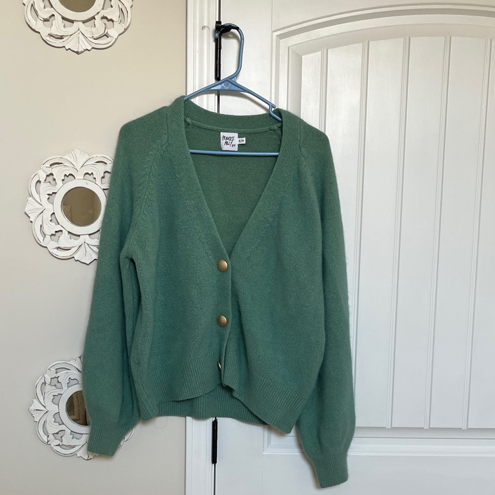 Princess Polly Green Fuzzy Cardigan